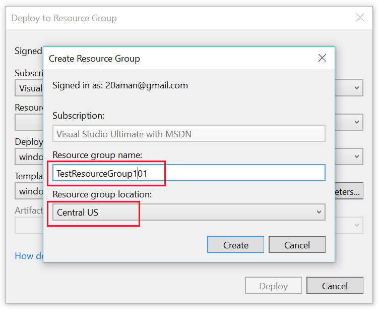 Resource Group creation additional Popup