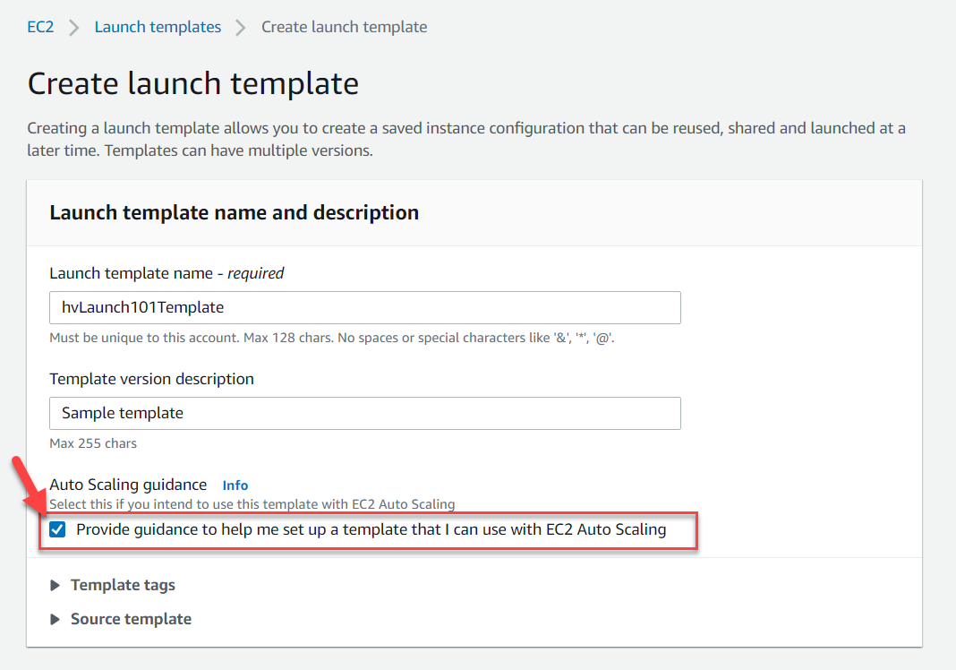 Create Launch Template Wizard