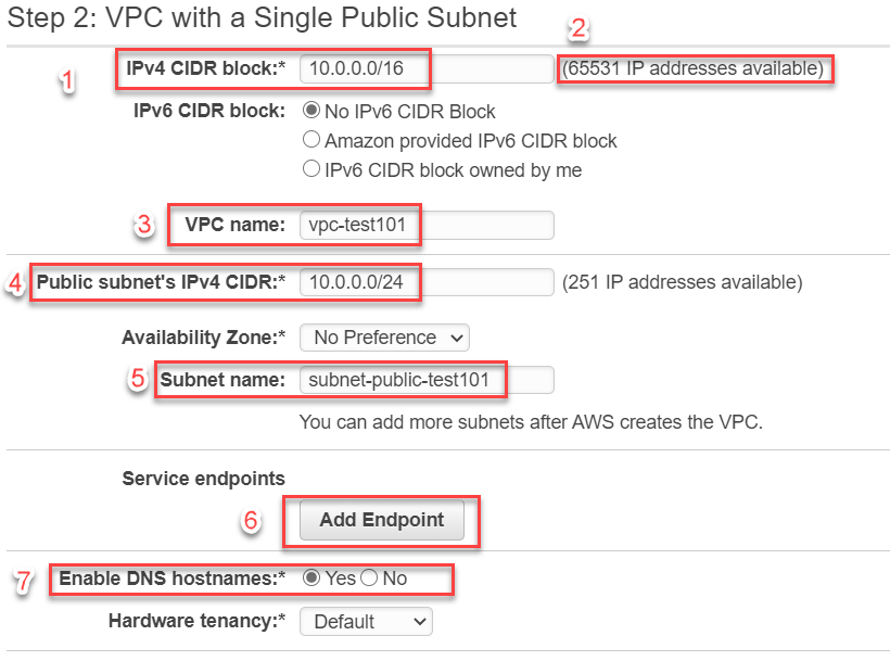 Create VPC - all-important details
