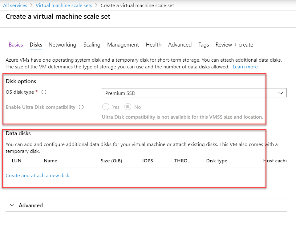 Creating VMSS - Disk related options