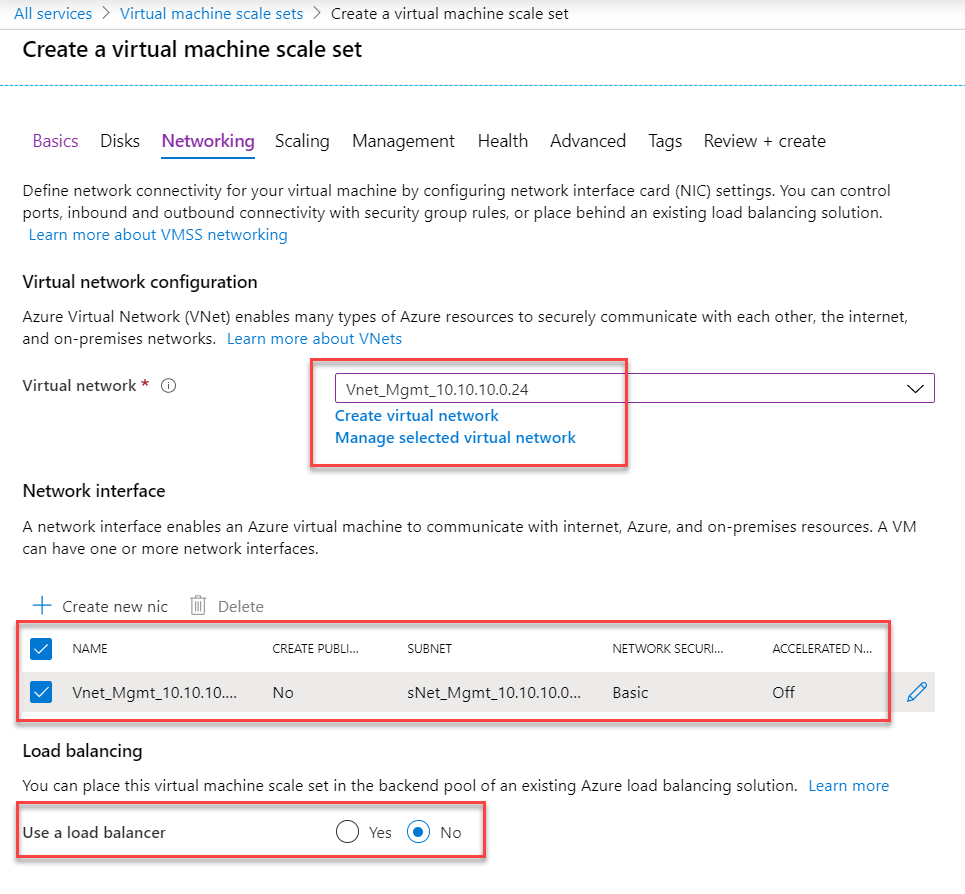 Creating VMSS - Networking details