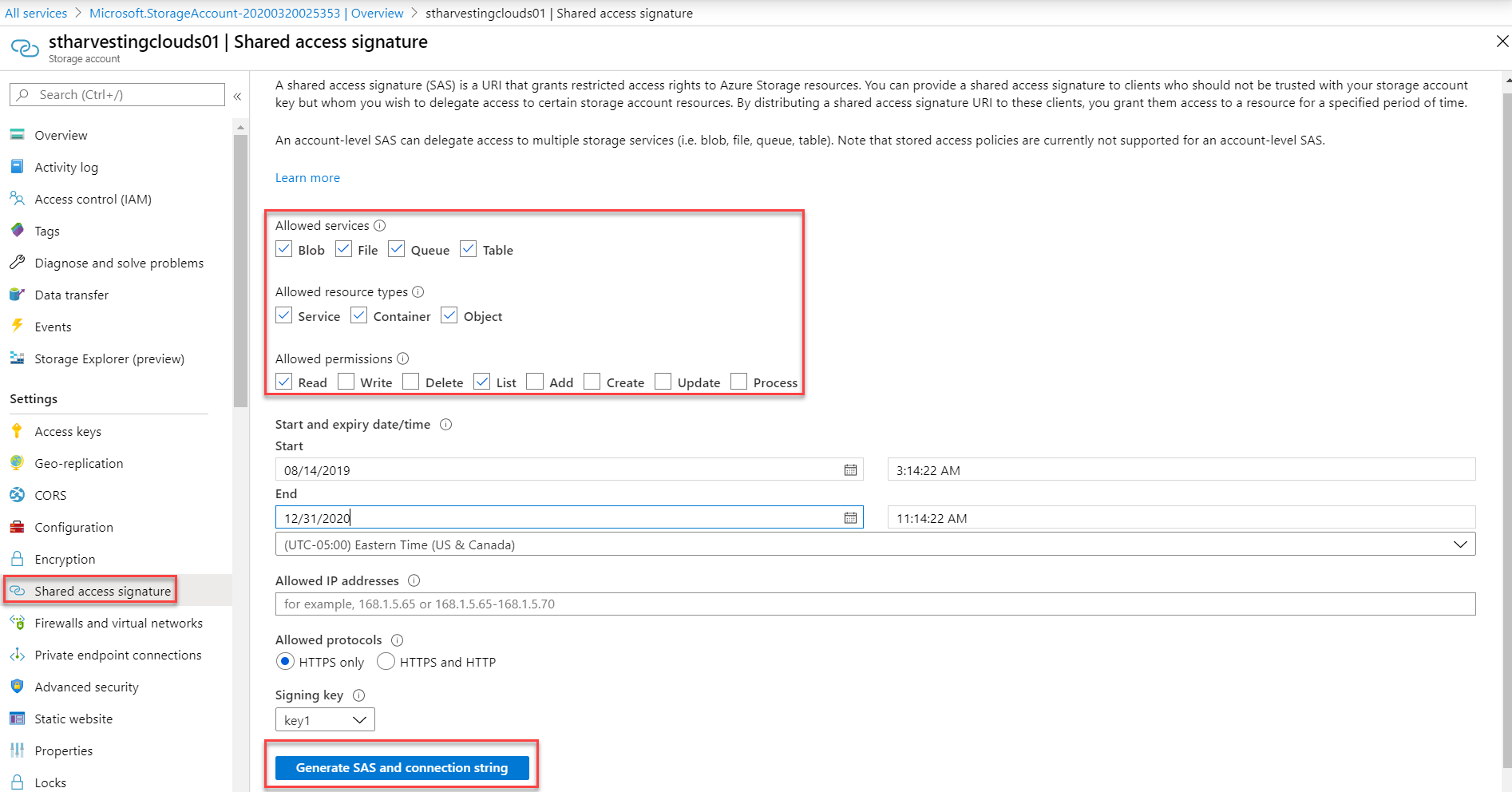 Shared access signature