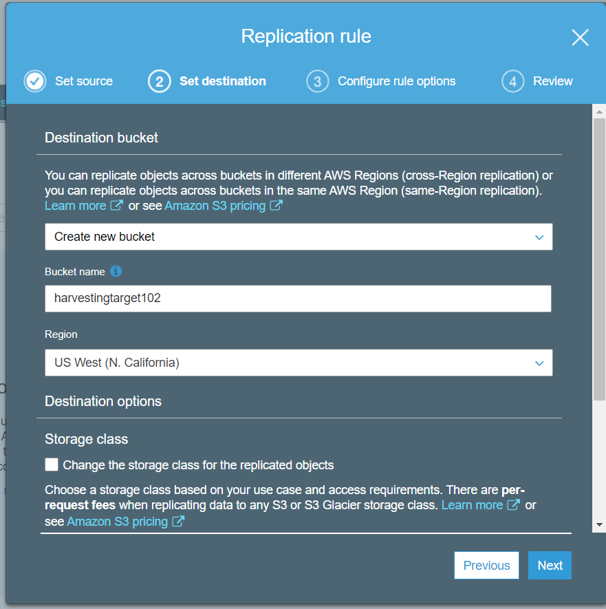 Creating new bucket in the destination