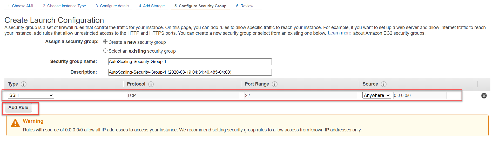 Security Group configurations