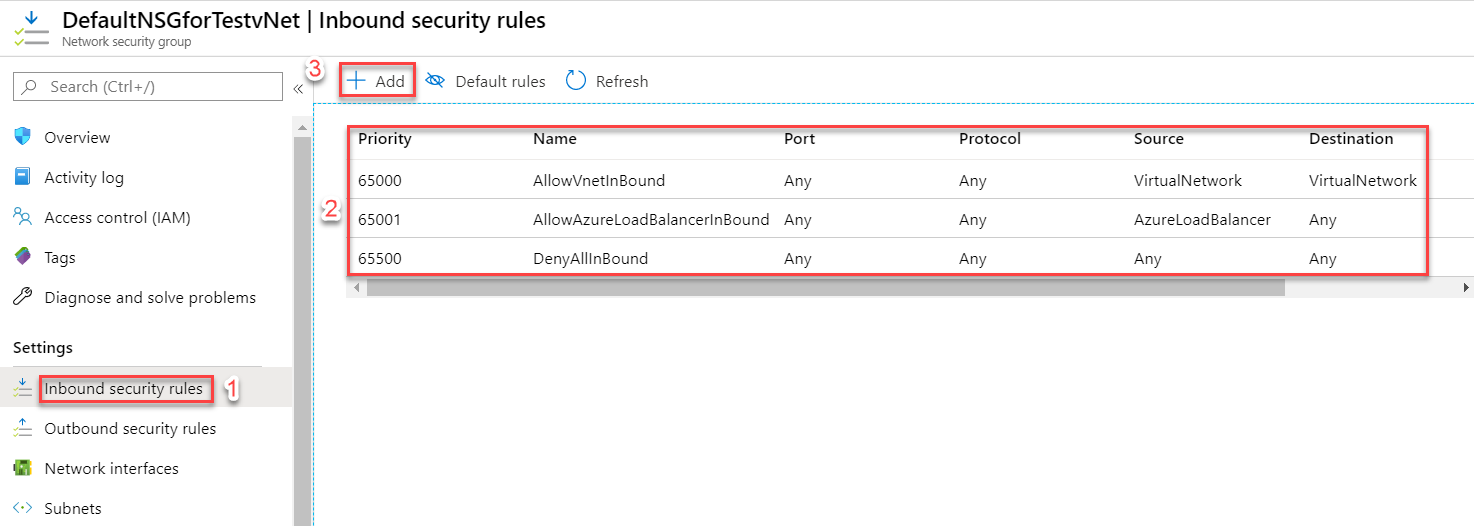 Adding Inbound Security Rules