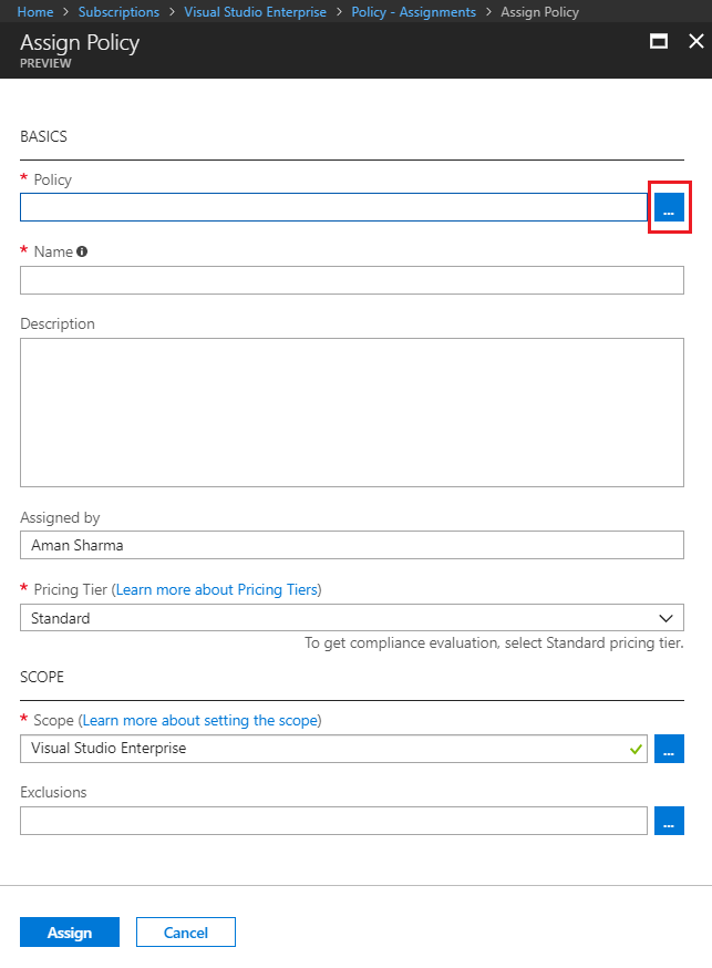 Assign Policy Blade details