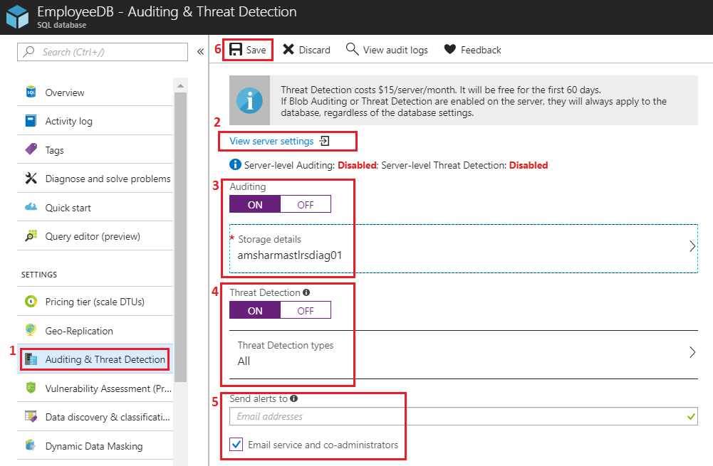 Auditing and Threat Detection Configuration