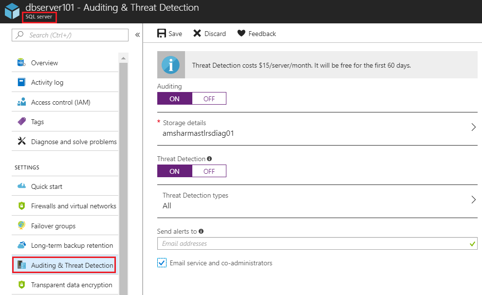 Audit and Threat Detection at the server level