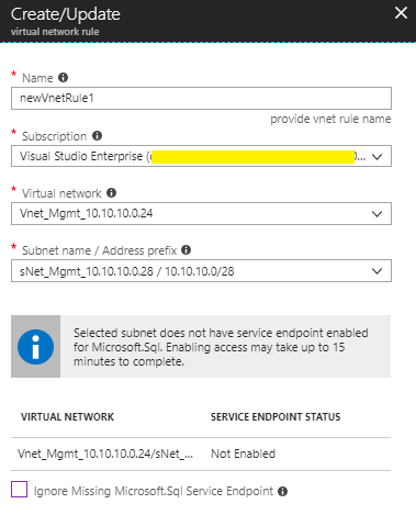 Virtual Network Firewall Rule Populated