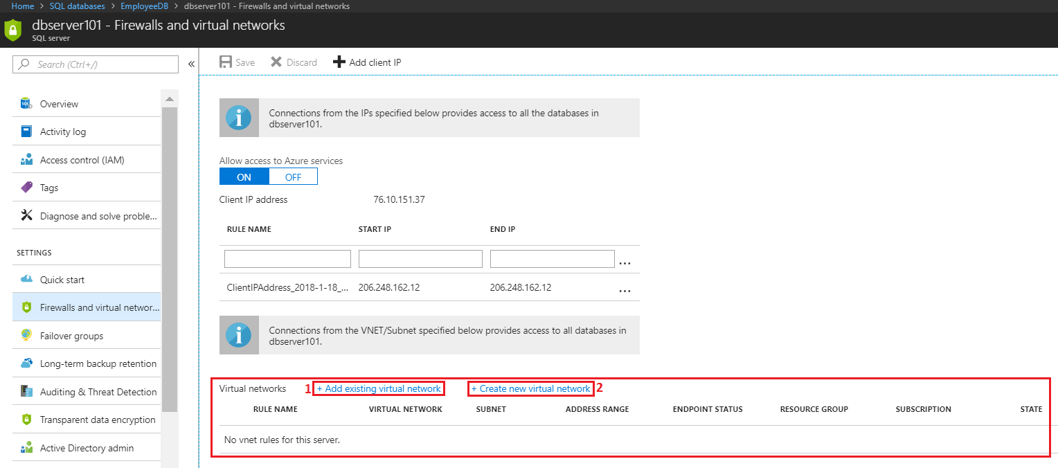 Virtual Network Firewall Rules section