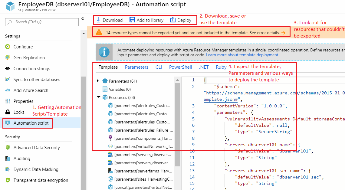 Automation Template generation for the resources