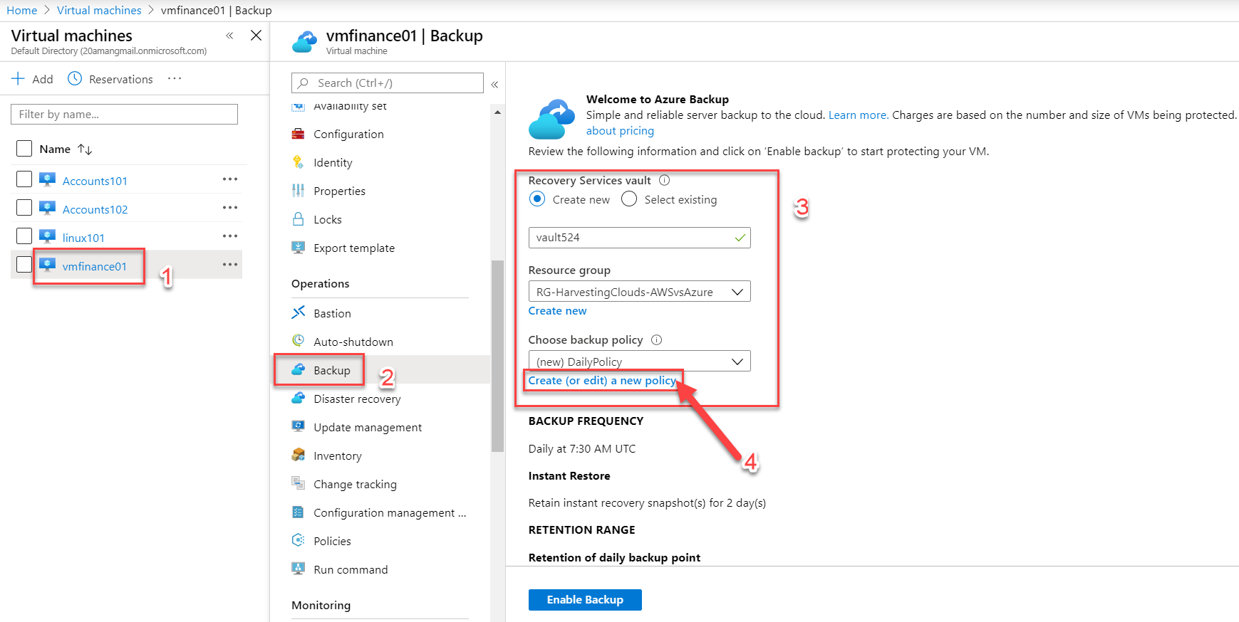 Azure Backup from VM settings