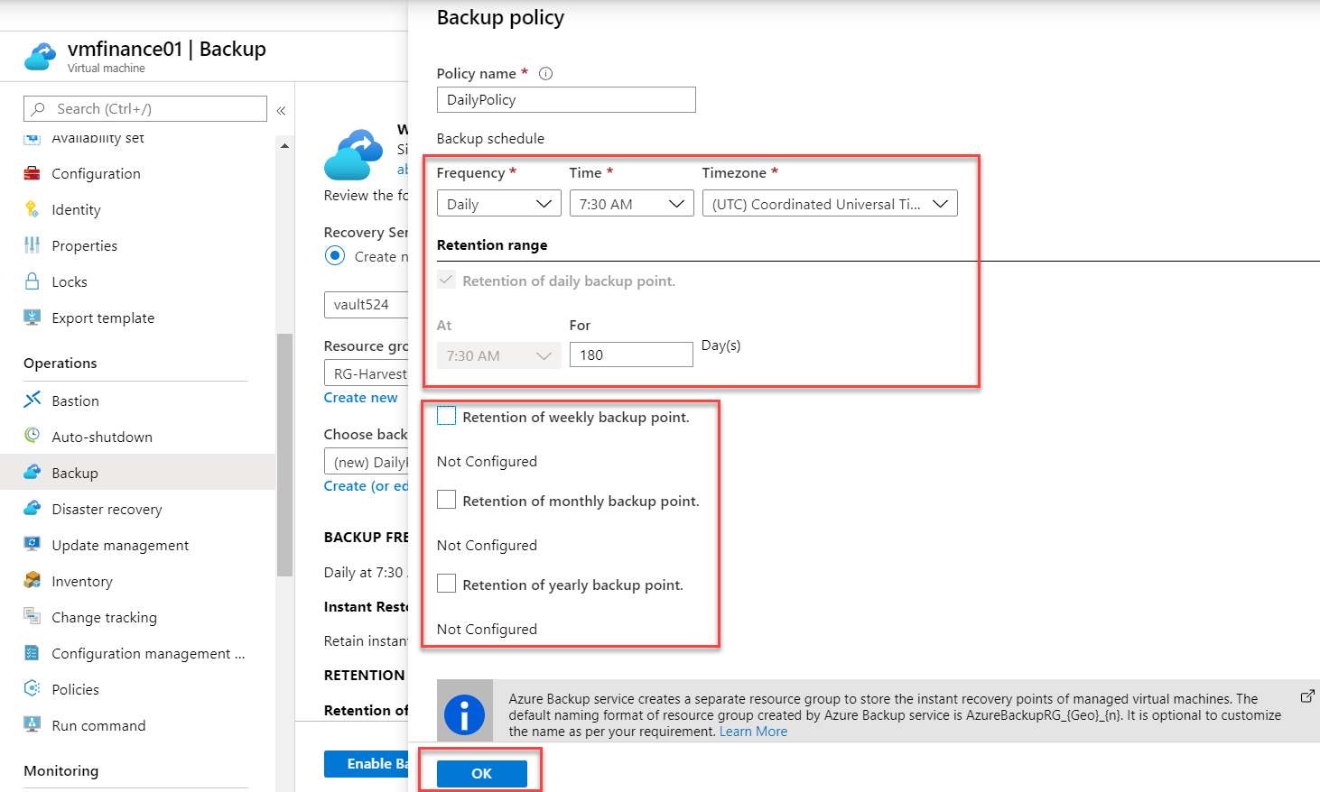 Creating backup policy