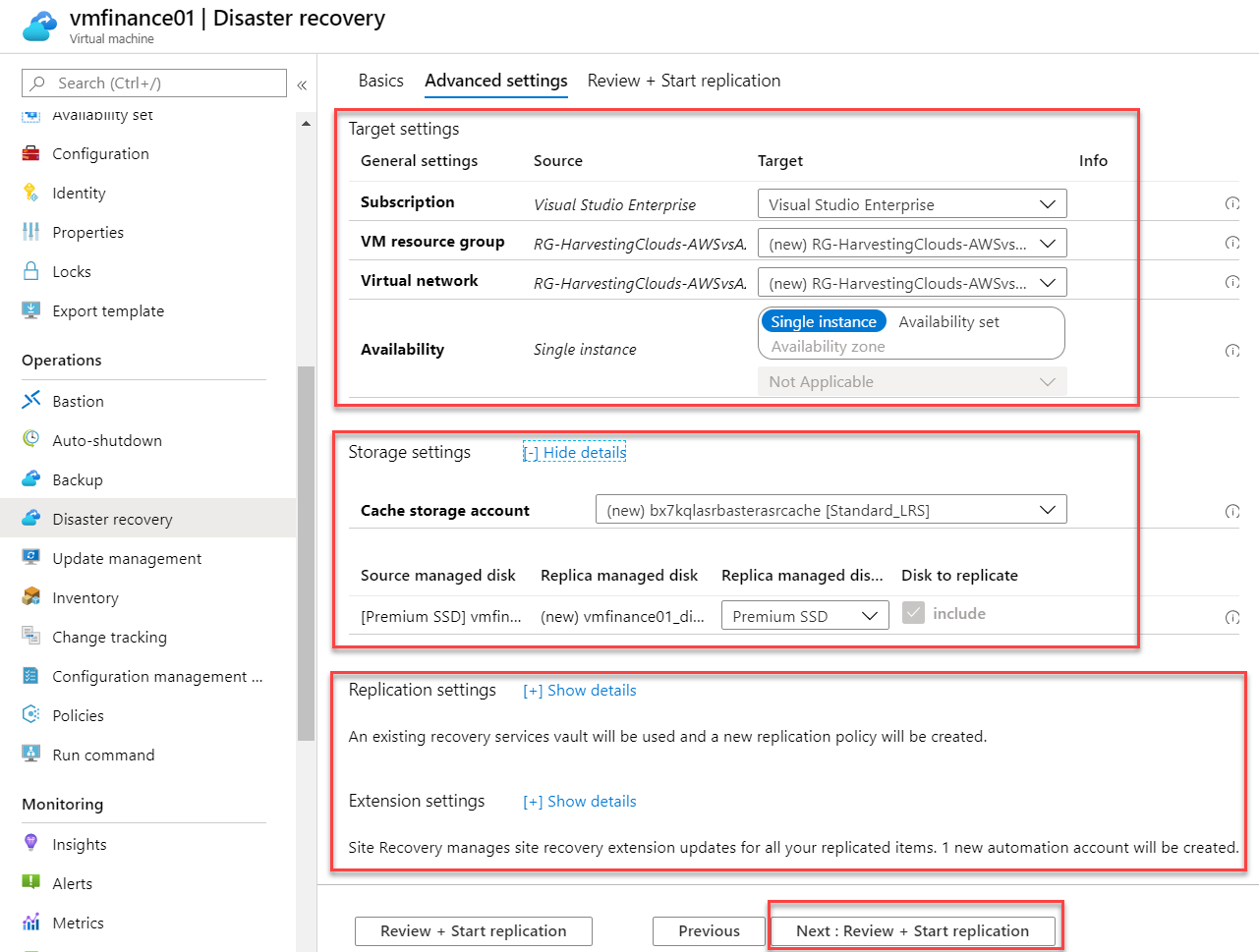 DR advanced settings