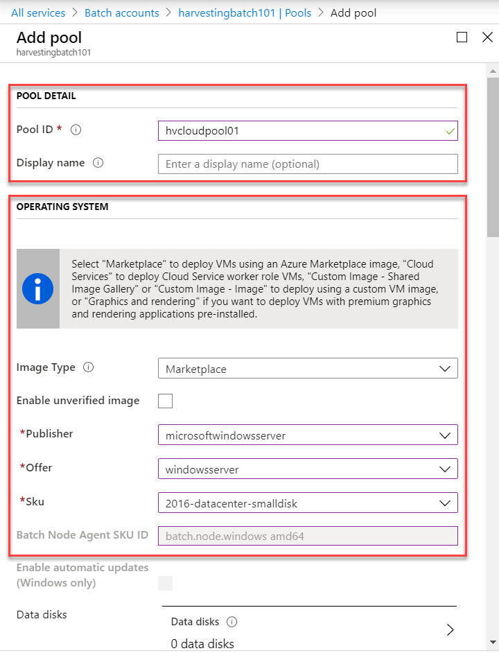 Pool details and OS settings