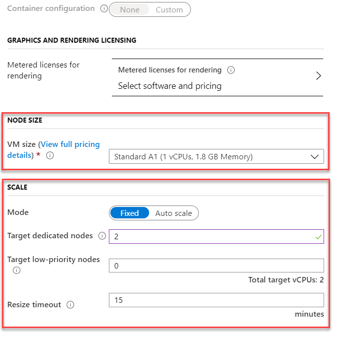 Node size and scaling options