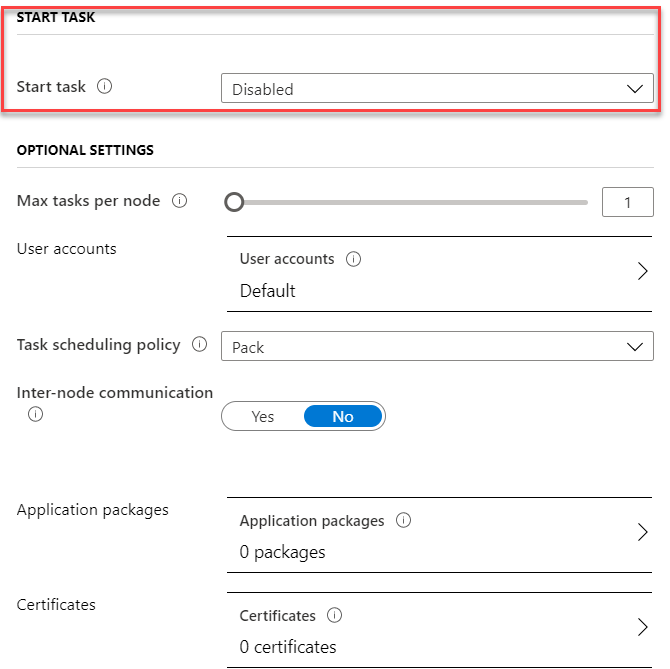 Task and other optional settings