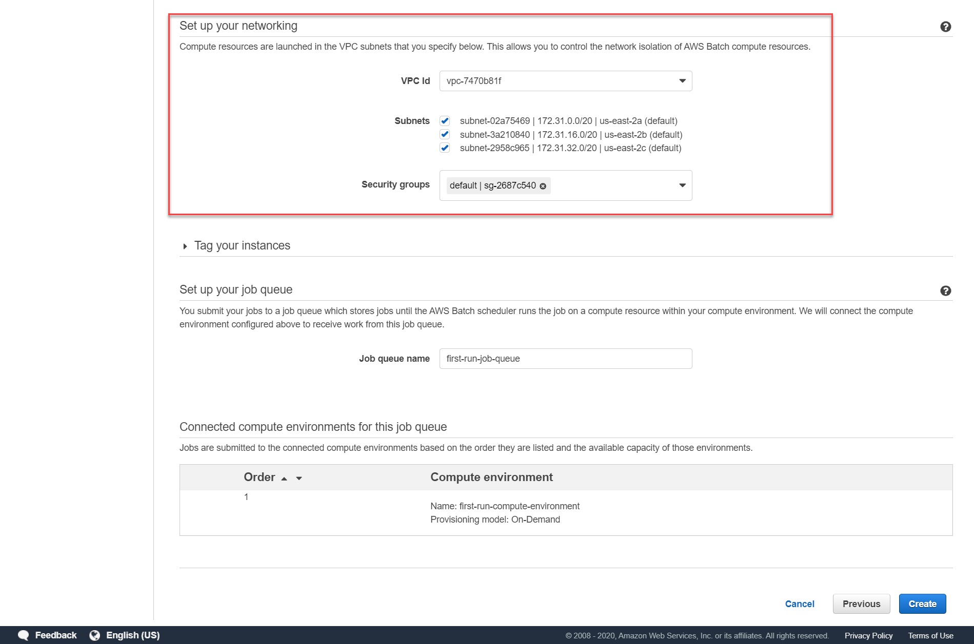 Networking for Compute Environment and Job Queue