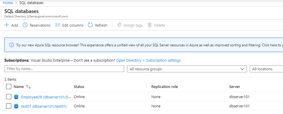 Finding Azure SQL Databases