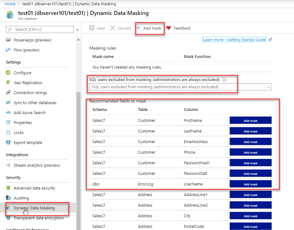 Data masking option