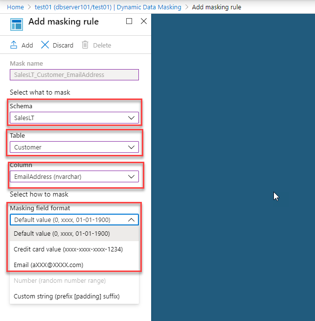 Setting up new Data masking