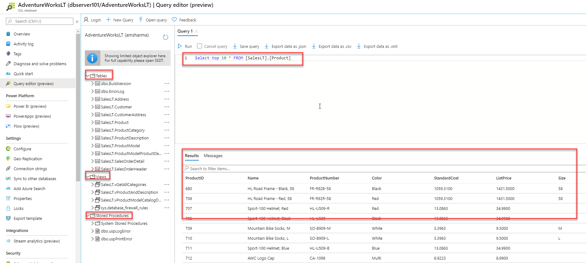 Running Queries in the Query Editor