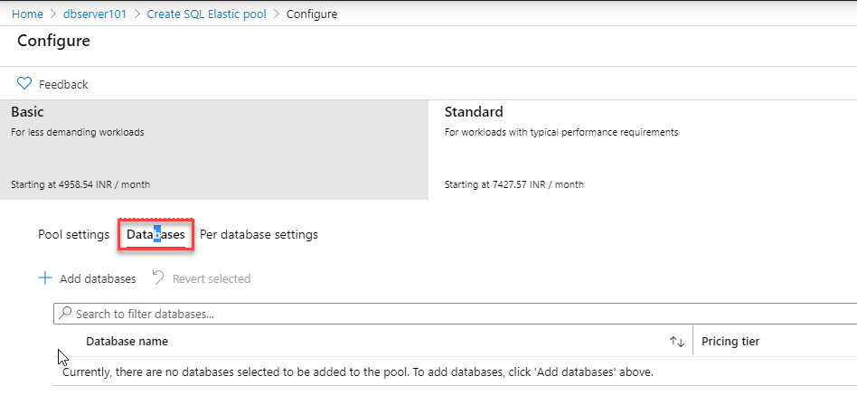 Adding Databases to the Elastic Pool