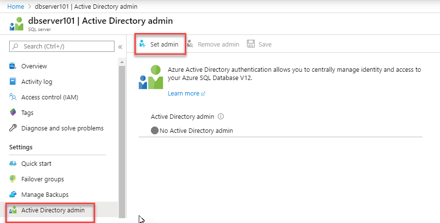 Set AD Admin option