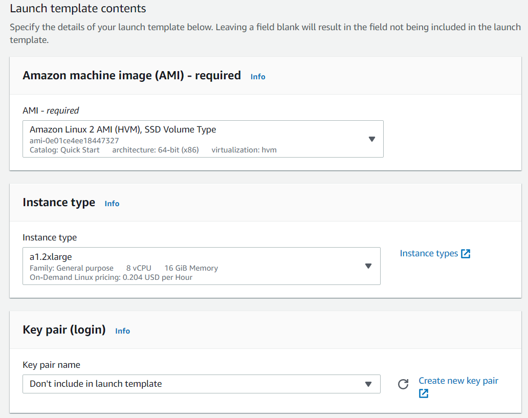 Contents - AMI, Instance Type and Key Pair