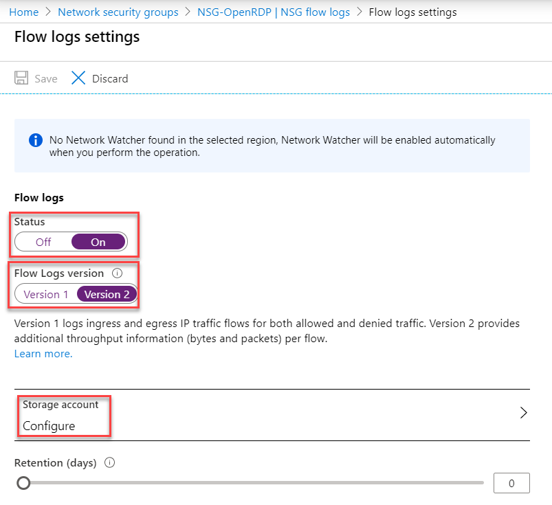 Enabling logging to storage