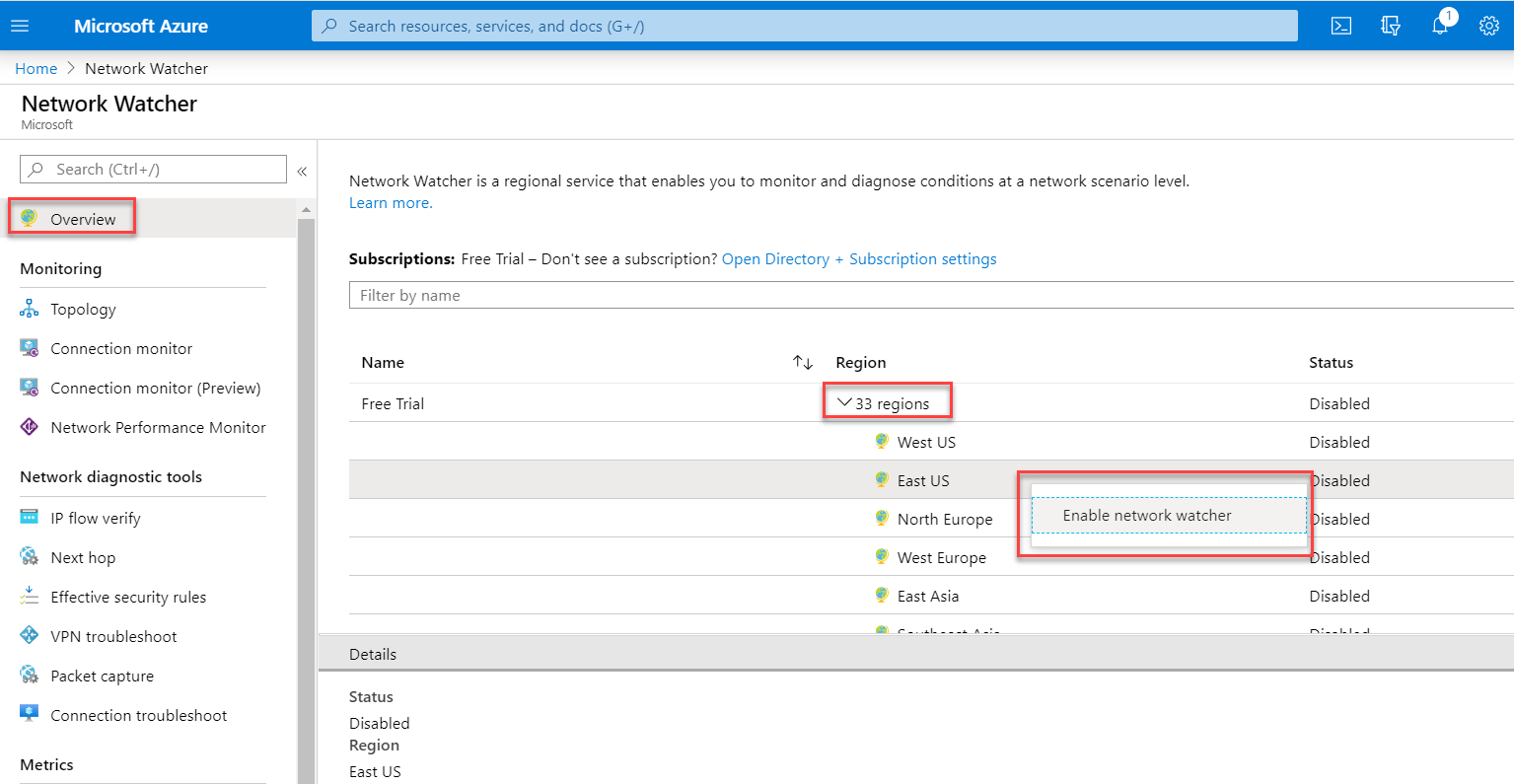 Enabling Network Watcher