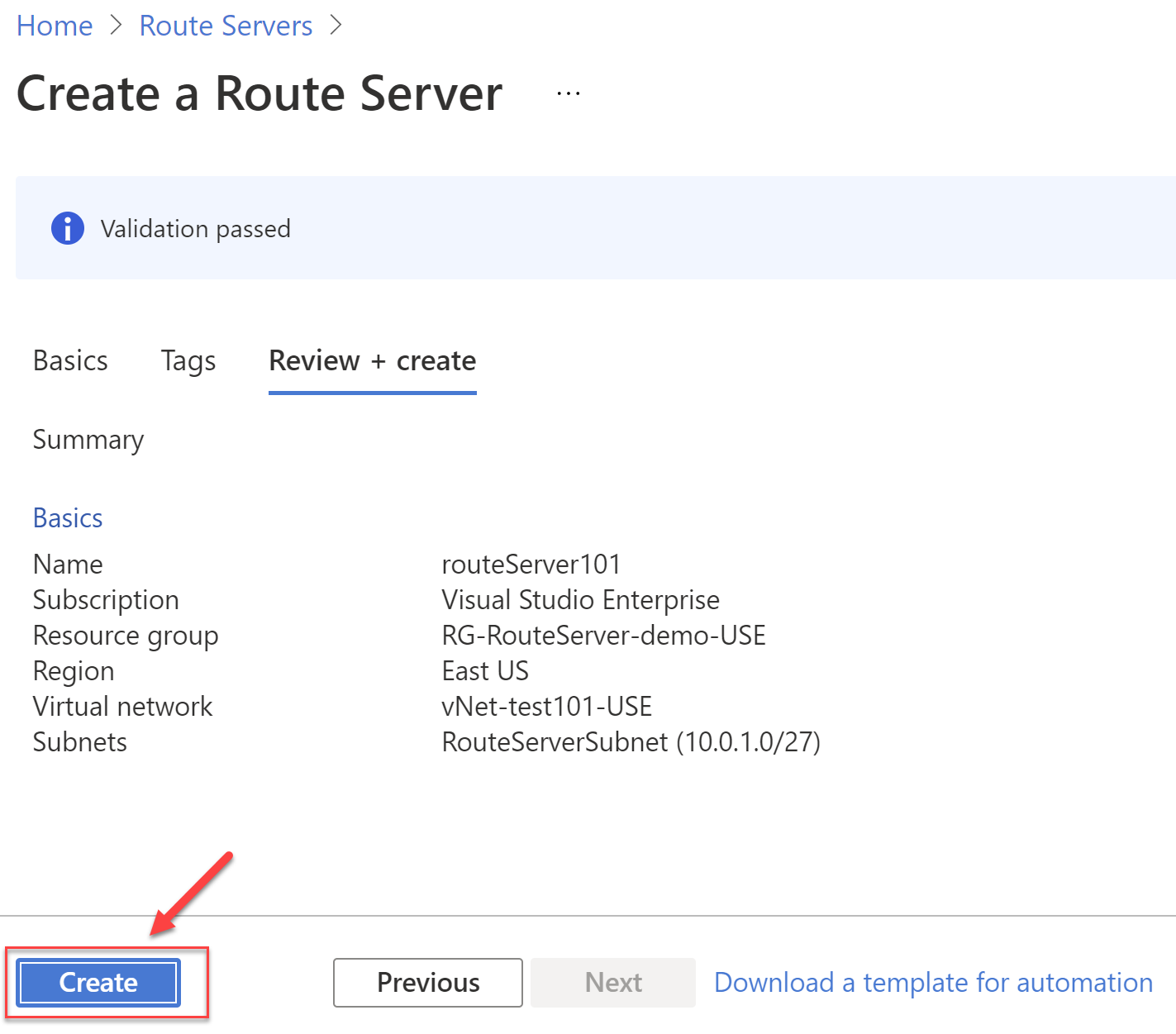 Create the Route Server