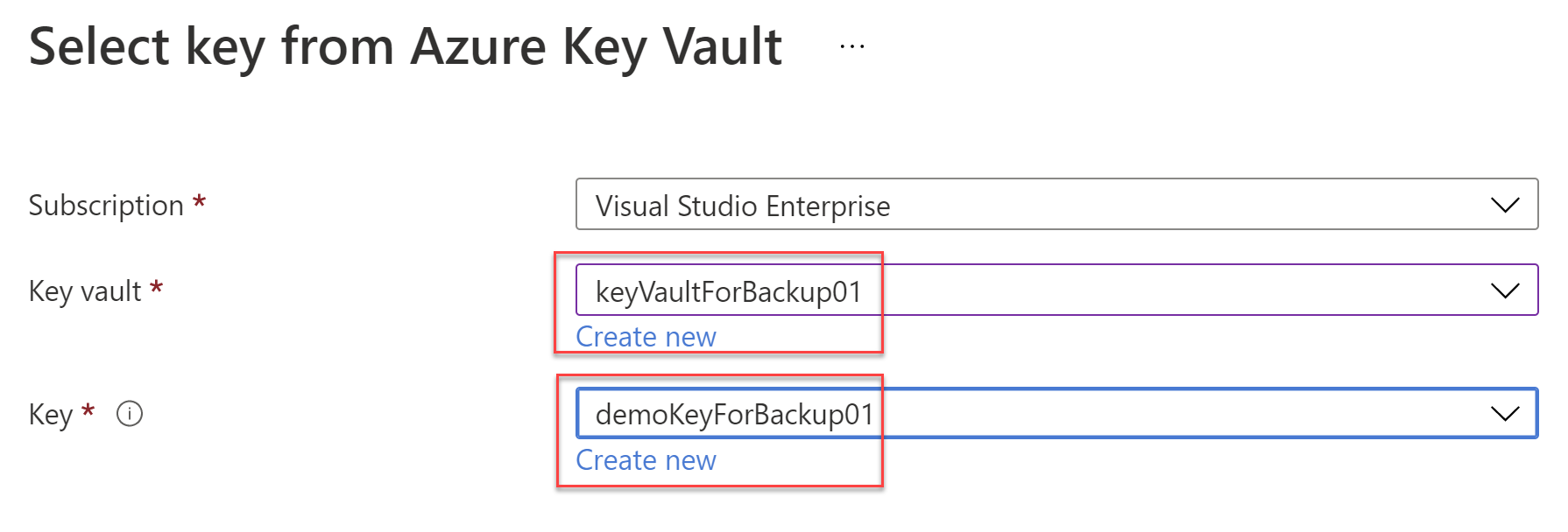 Selecting the Key from the Key Vault