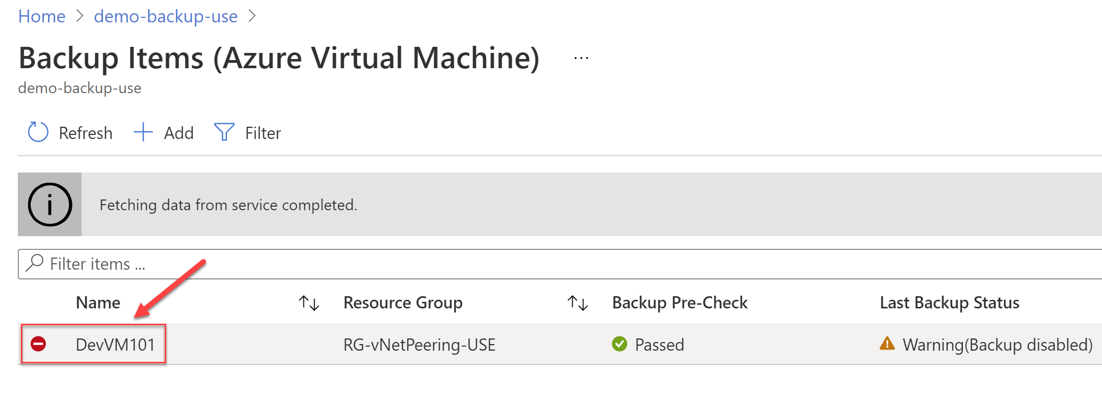 Deleted VM from the Backup Items