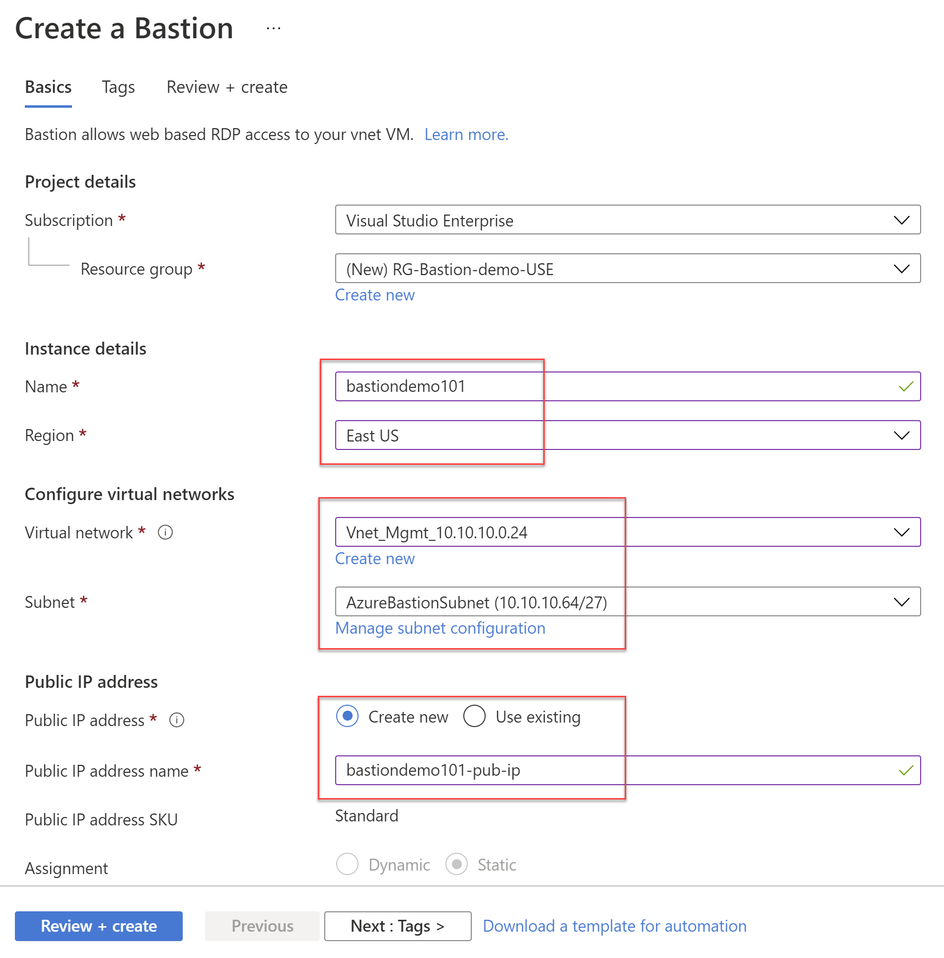 azure bastion subnet range