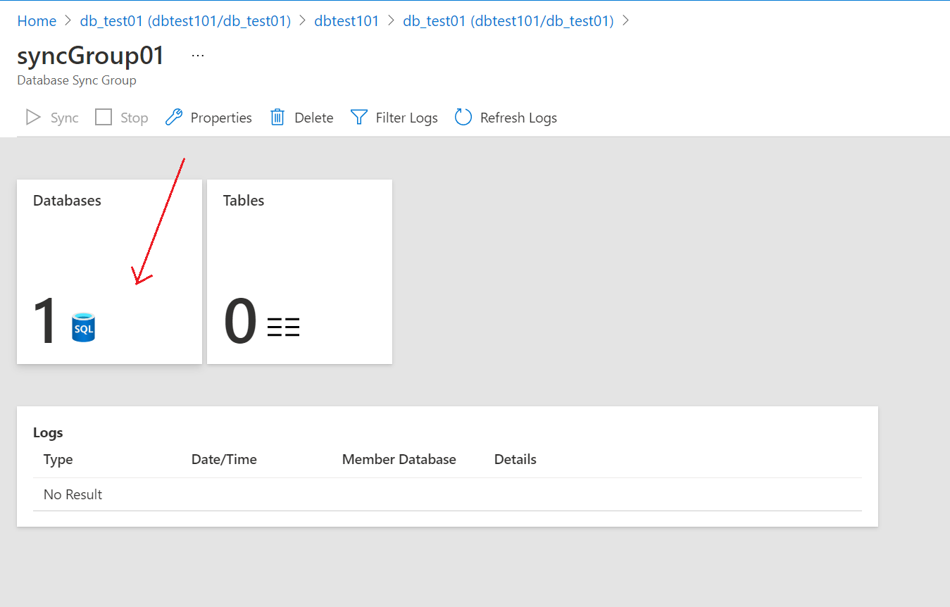 Databases section under Sync groups