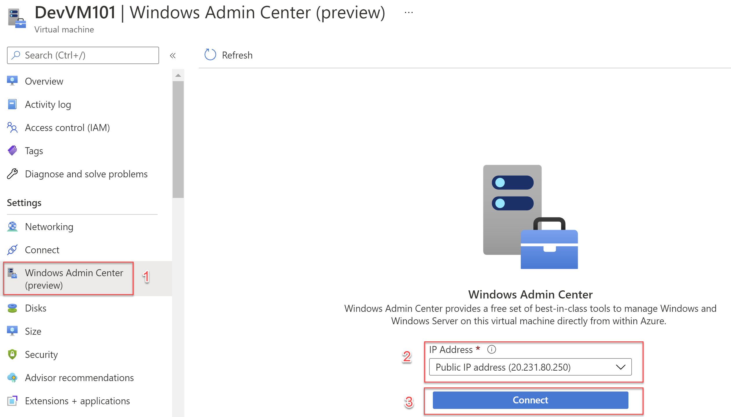 Connect to Windows Admin Center