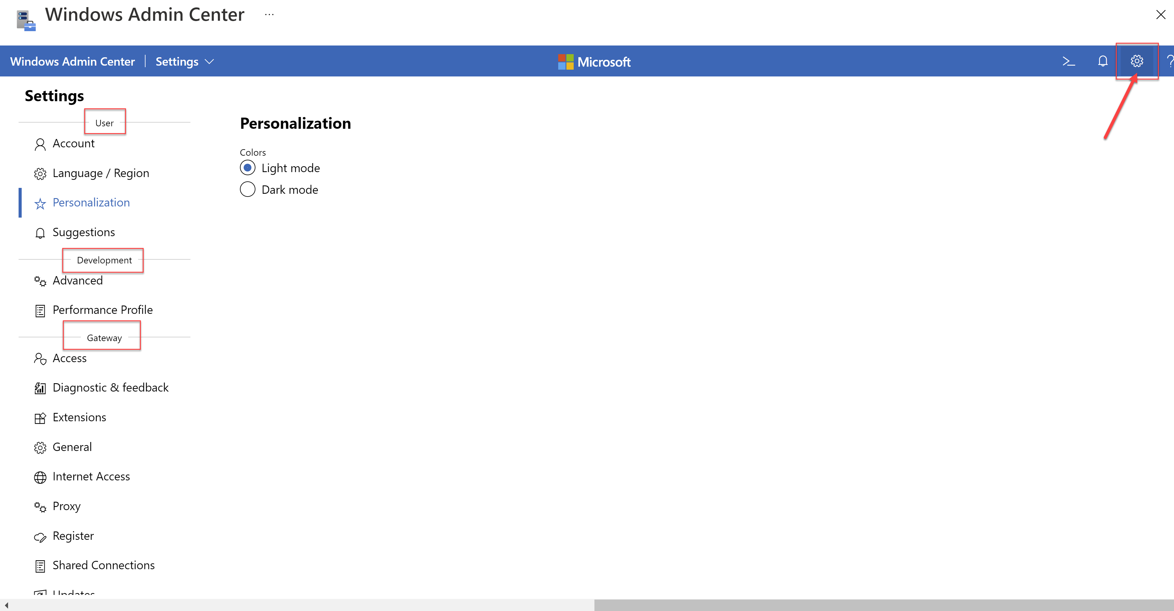 Windows Admin Center Settings