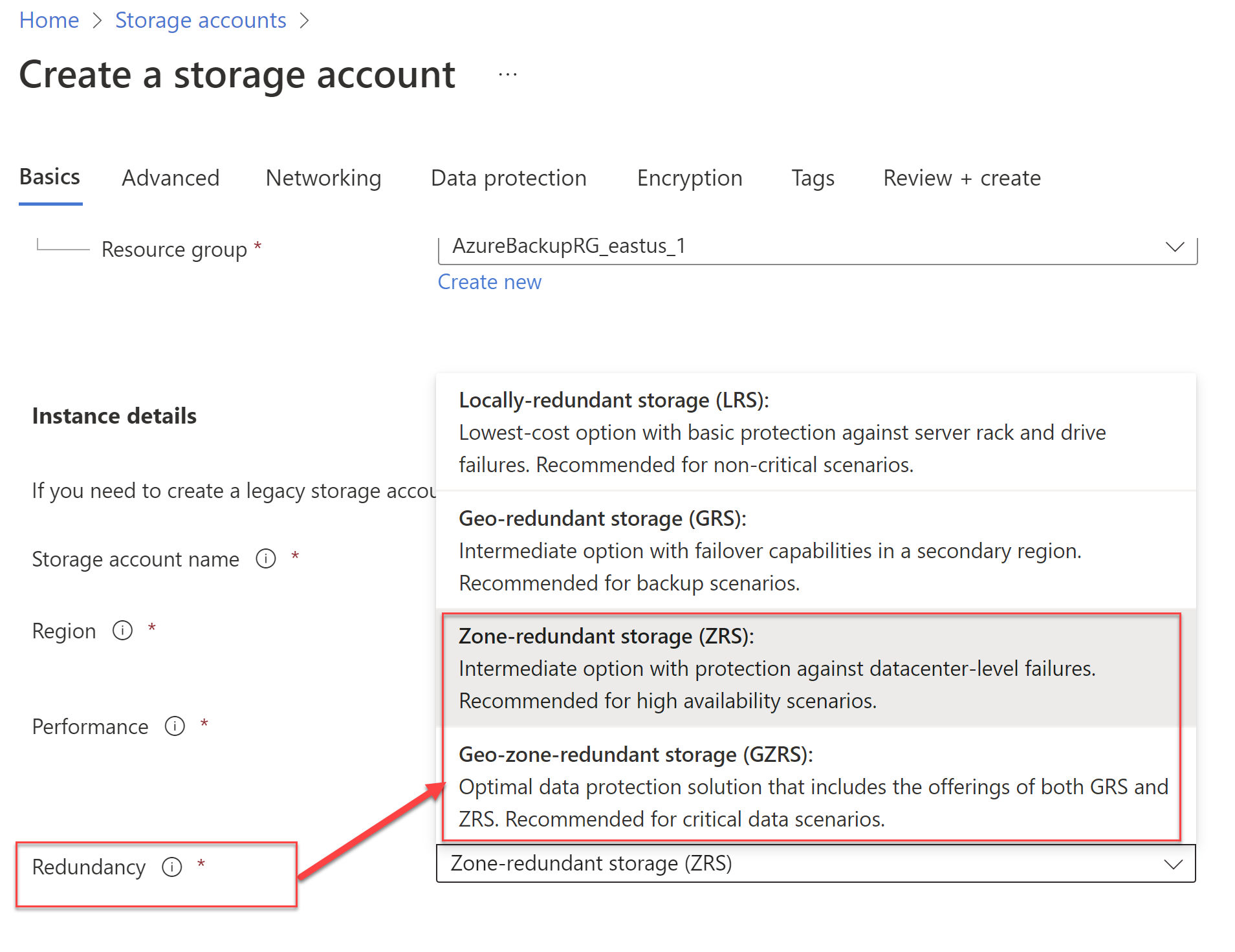 ZRS Option for Storage Accounts