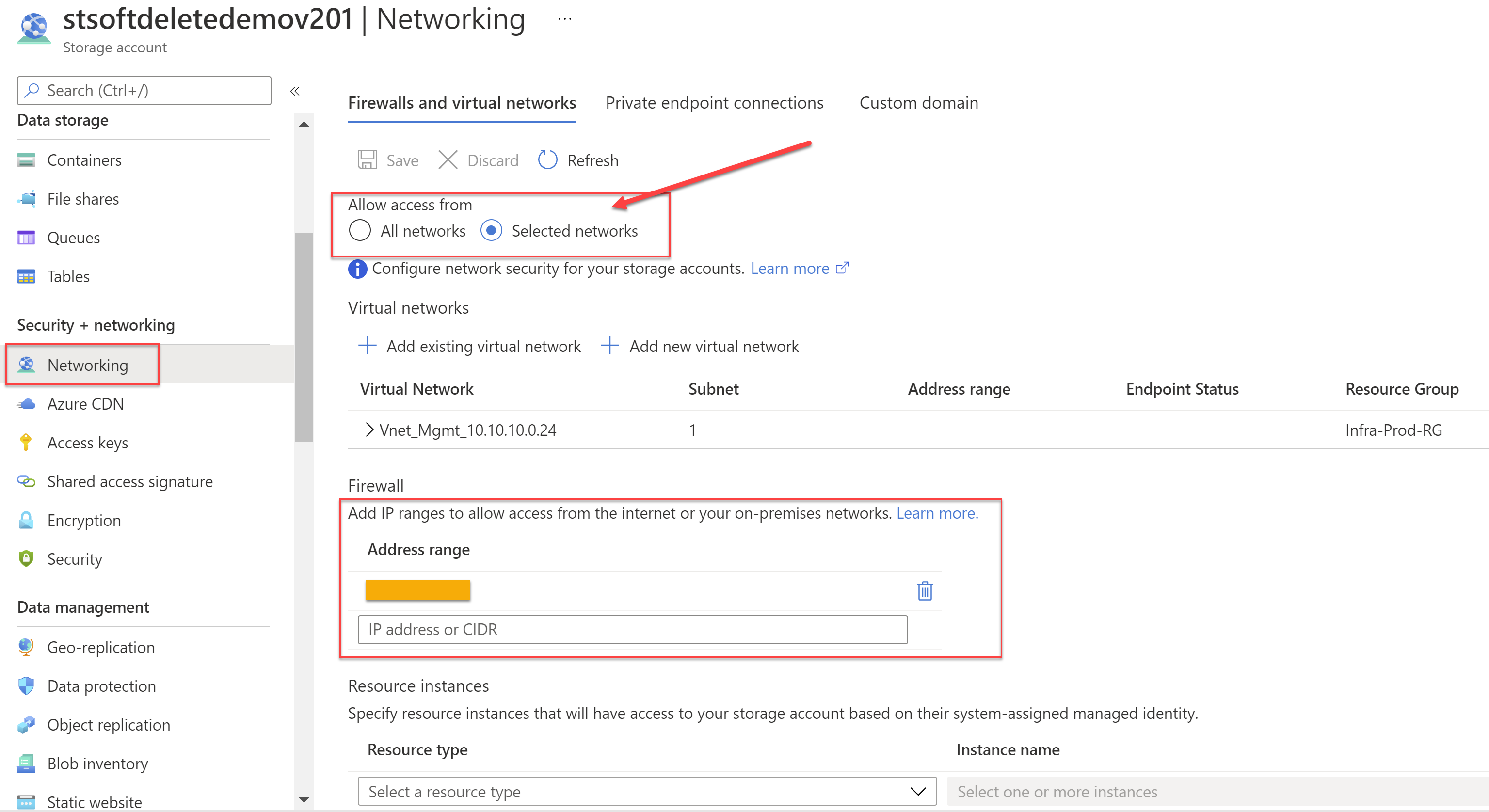 Storage Networking settings